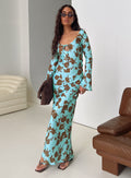 Elorie Long Sleeve Maxi Dress Blue / Brown