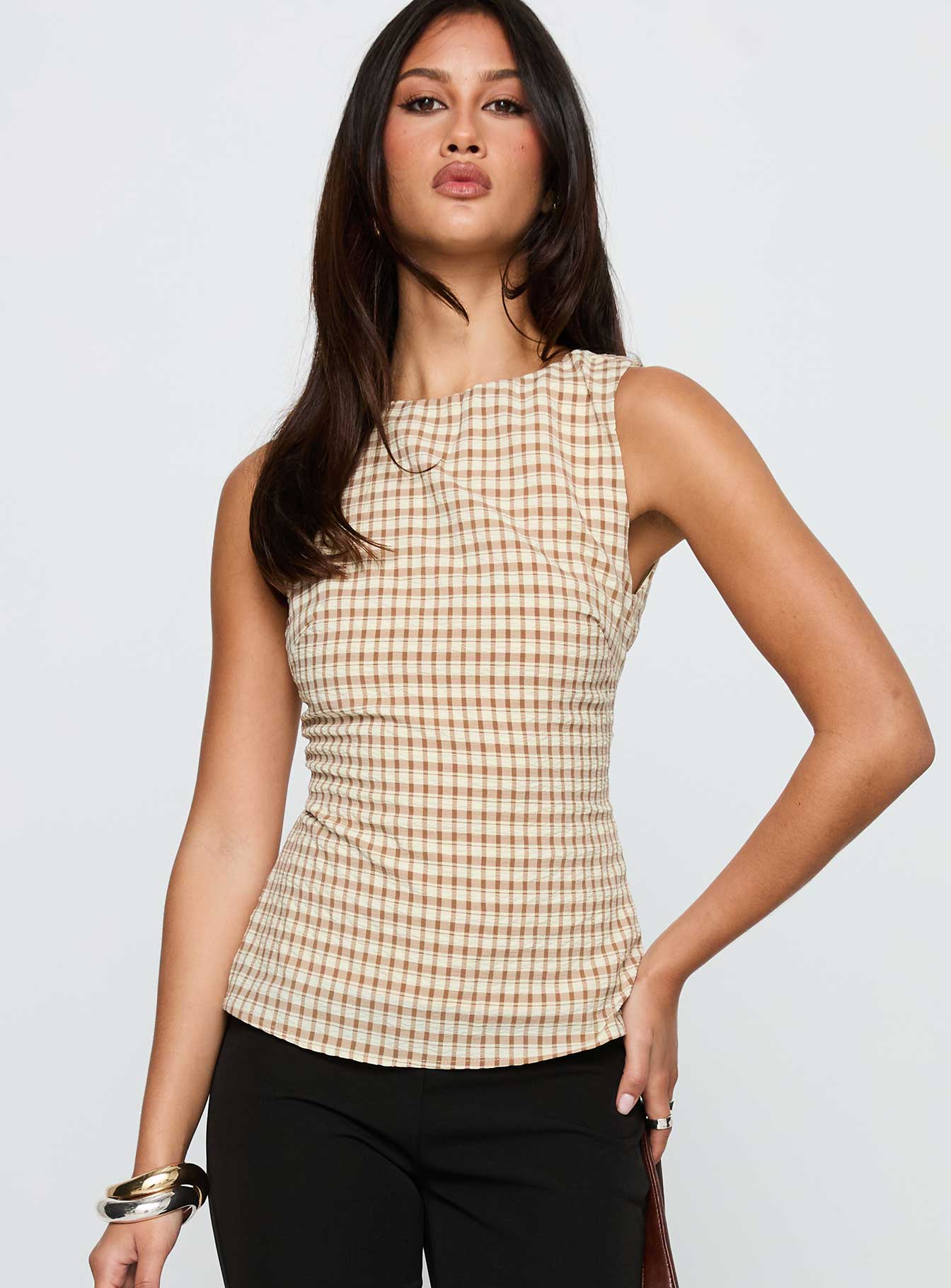 Michaud Top Brown Gingham
