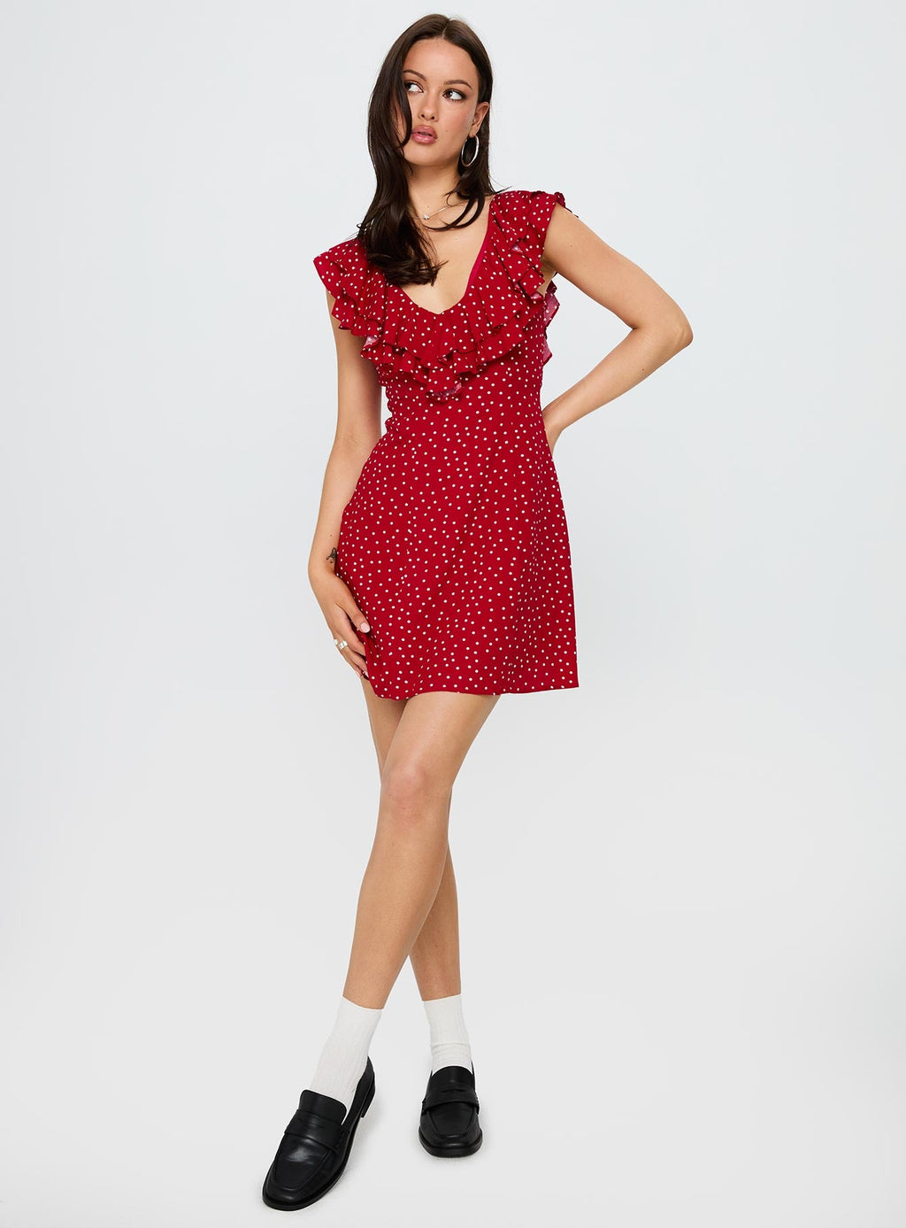 Cherry Schnapps Flutter Mini Dress Red Polka