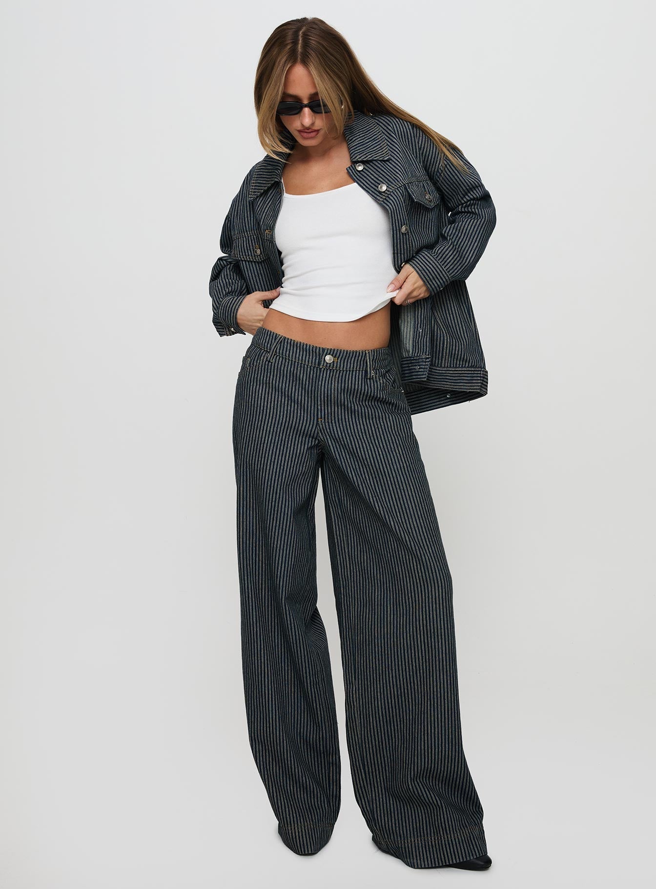 Actually Invested Low Rise Pants Denim Stripe