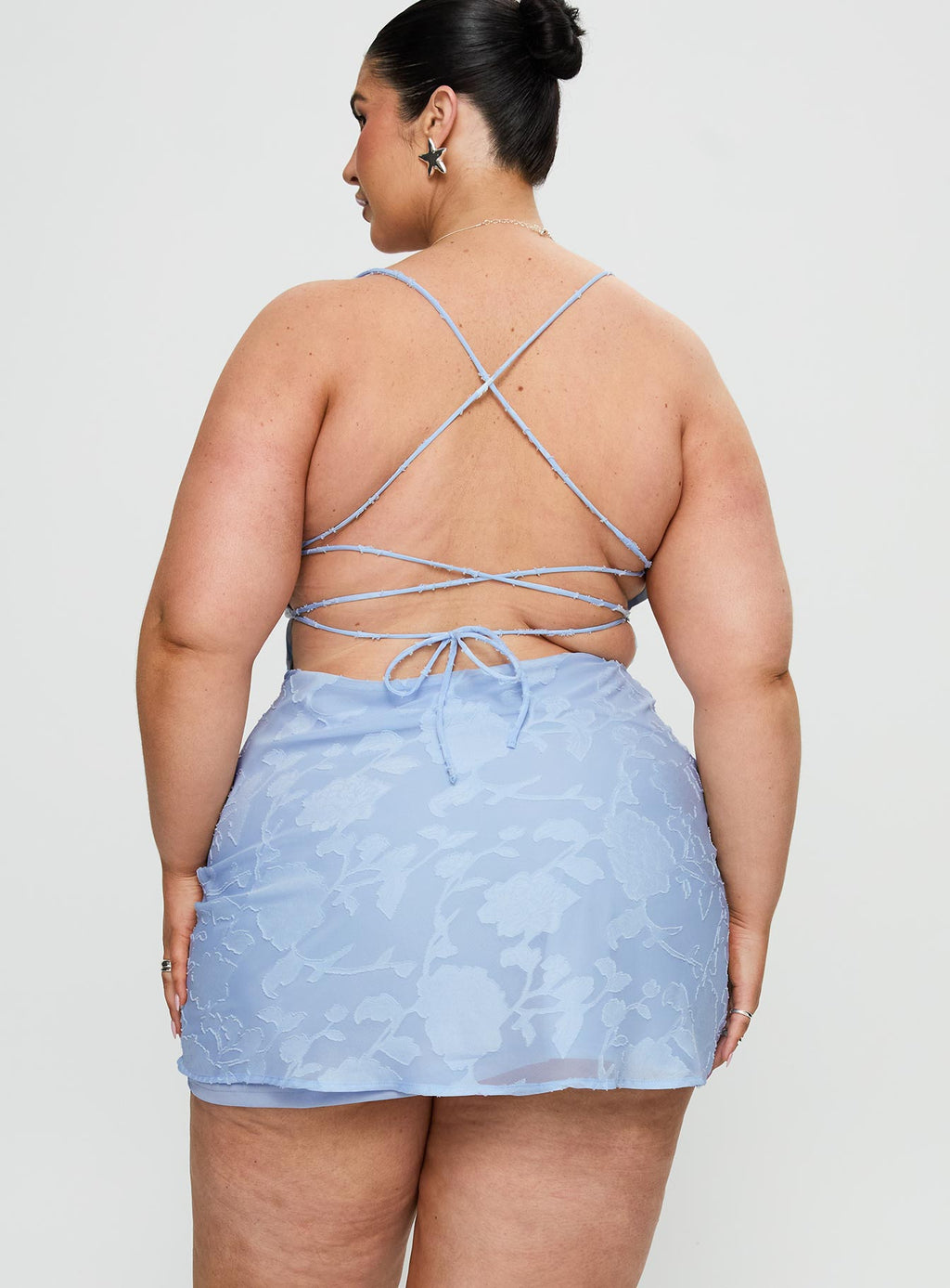 Celena Mini Dress Light Blue Burnout Curve