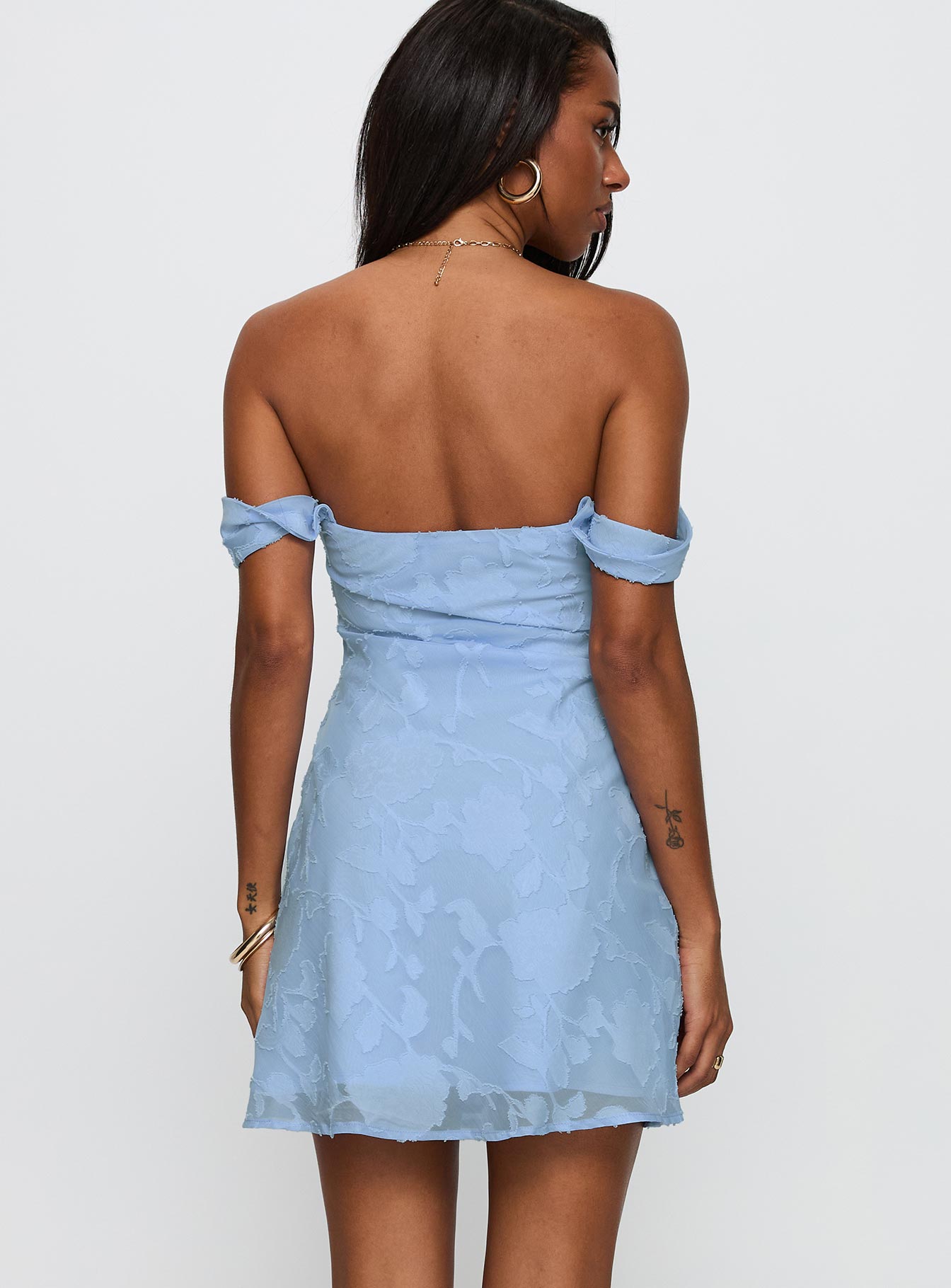 Zabbarra Off The Shoulder Mini Dress Blue