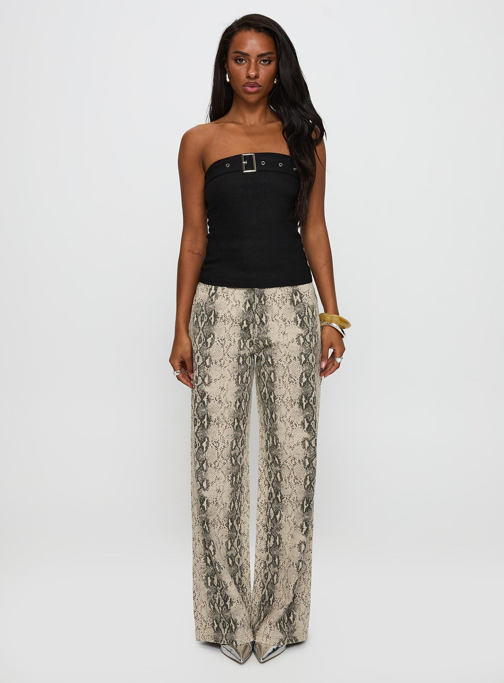 Satellite Strapless Buckle Detail Top Black