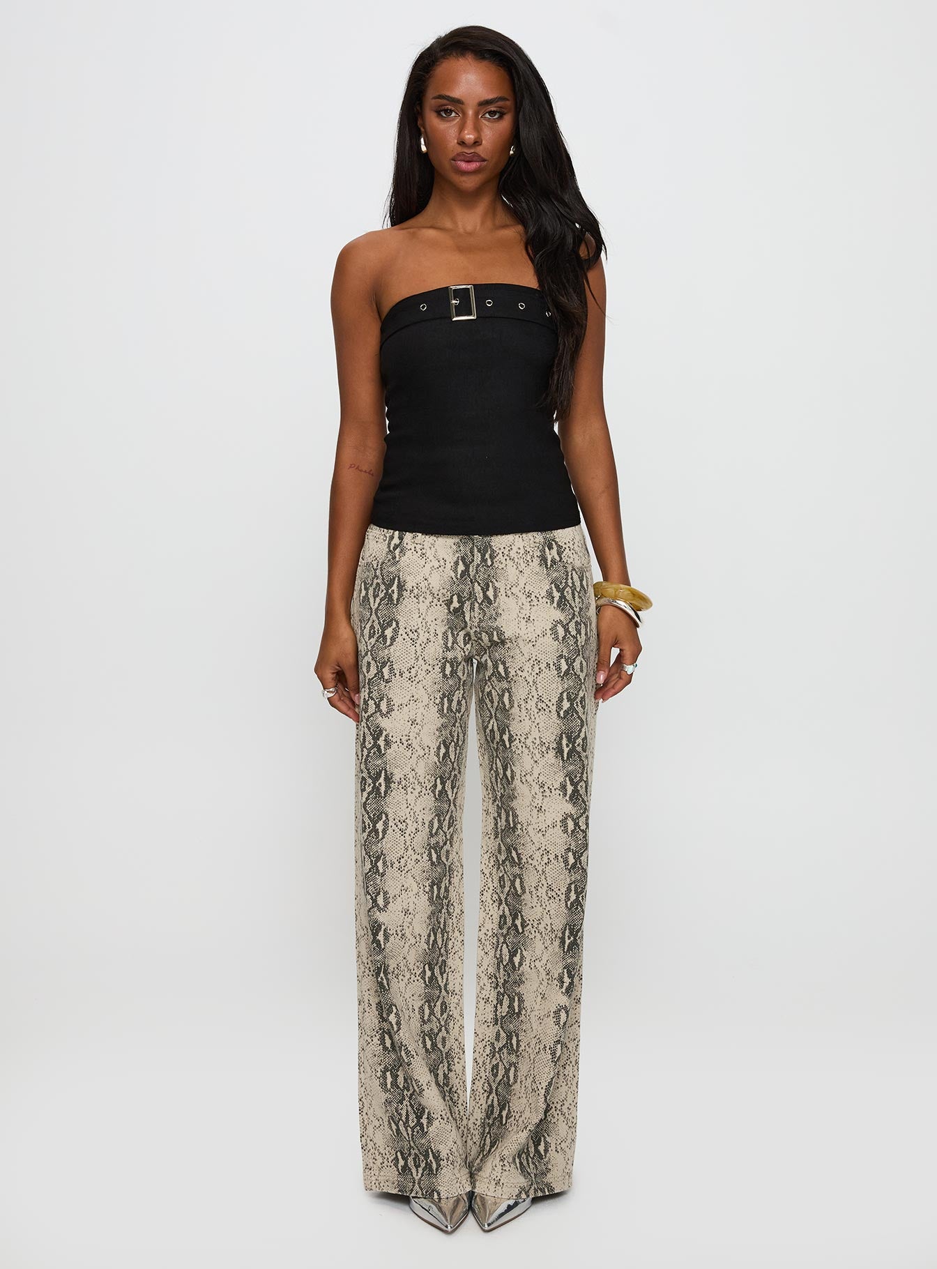 Satellite Strapless Buckle Detail Top Black