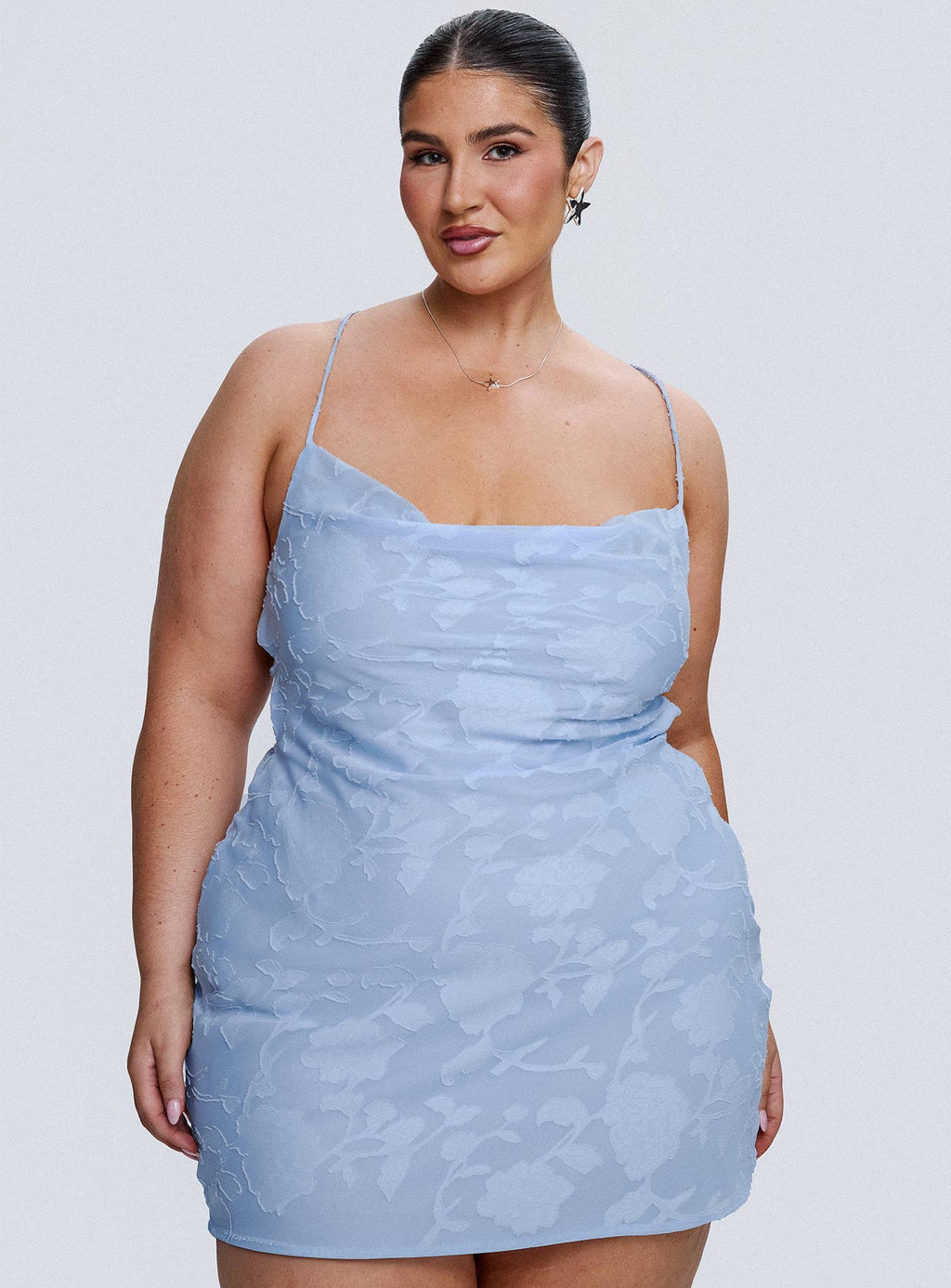 Celena Mini Dress Light Blue Burnout Curve