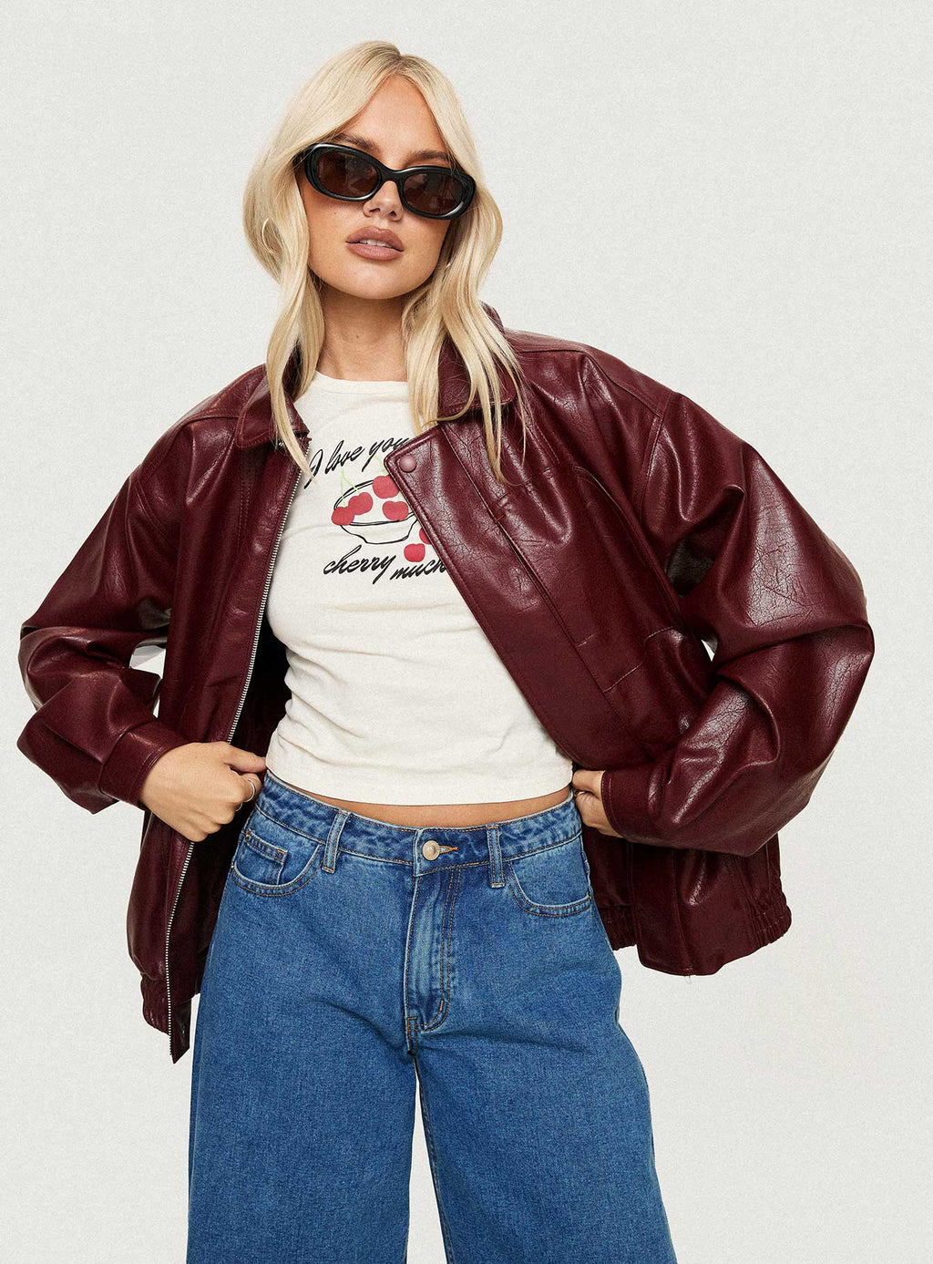 Devija Faux Leather Jacket Burgundy