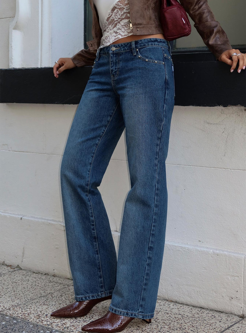 So Dazzling Studded Low Rise Jeans Dark Wash