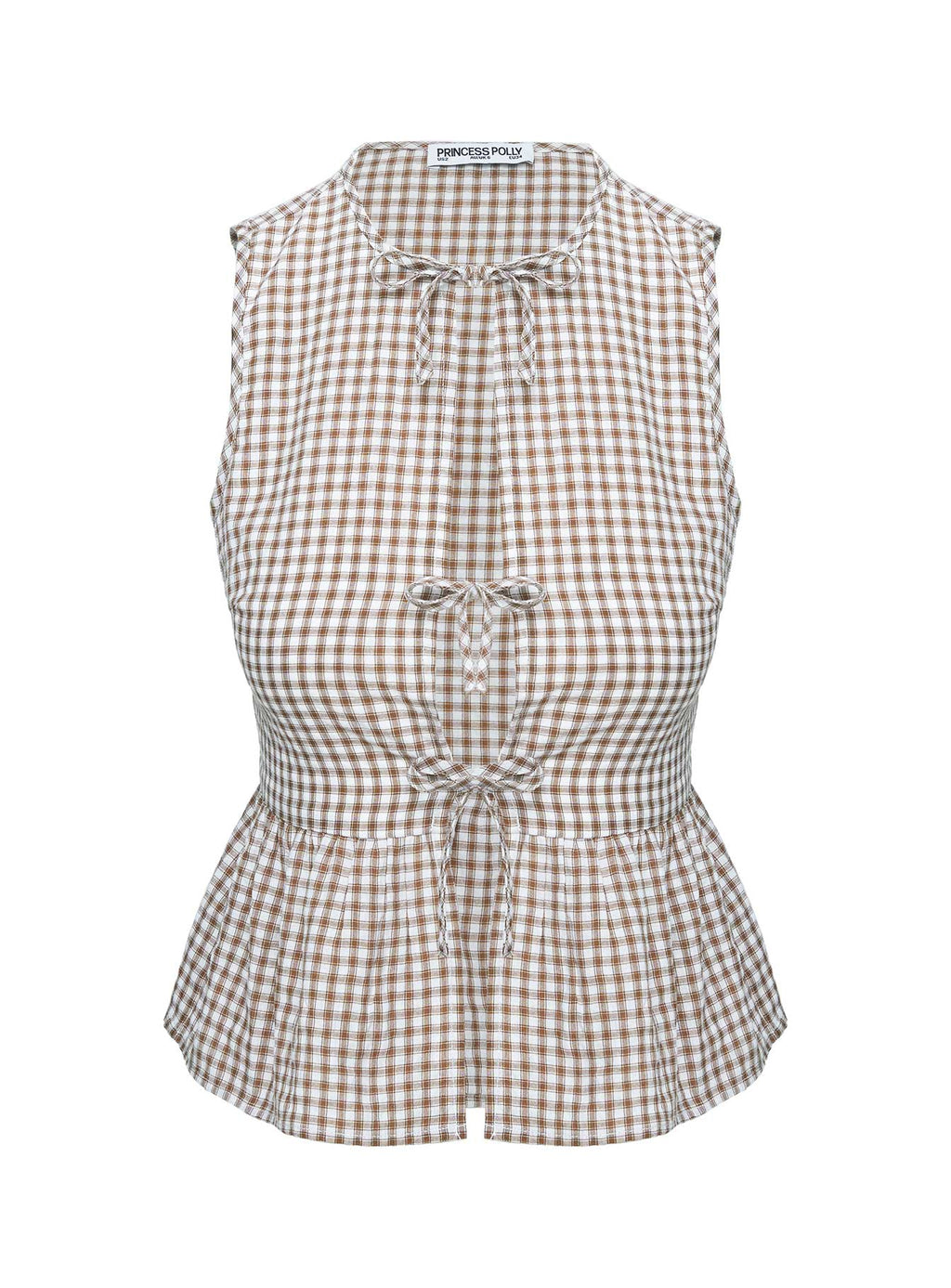 Rosellah Tie Up Top Brown Check
