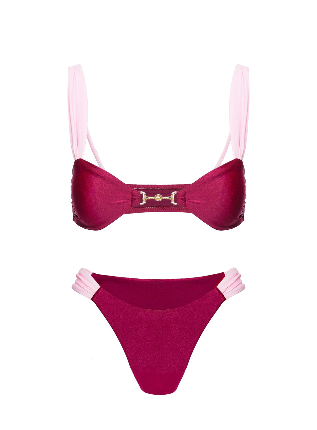 Siamese Ruched Bikini Bottom Red / Pink